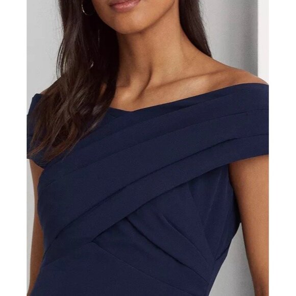 Ralph Lauren Womens Size 10 Navy Off-The-Shoulder Column Gown Maxi Dress Formal - Picture 4 of 14